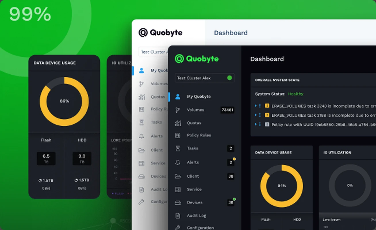 Quobyte Webconsole — redesignte Oberfläche der Storage-Management-Plattform